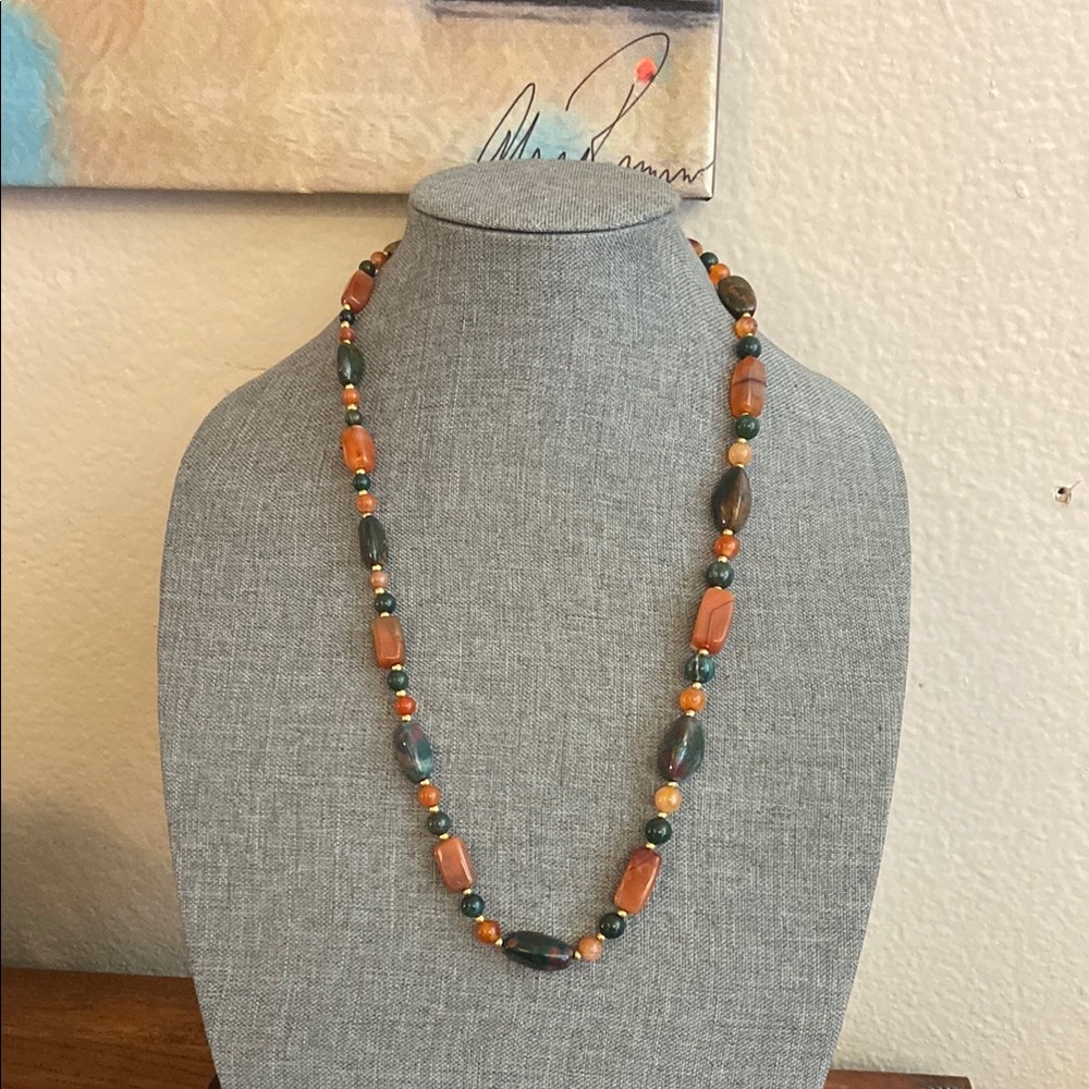 Vintage 70s Agate Stones Beaded Necklace